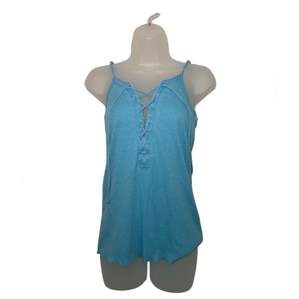 Chaser New Blue Tie Front Ribbed Cami Size Medium